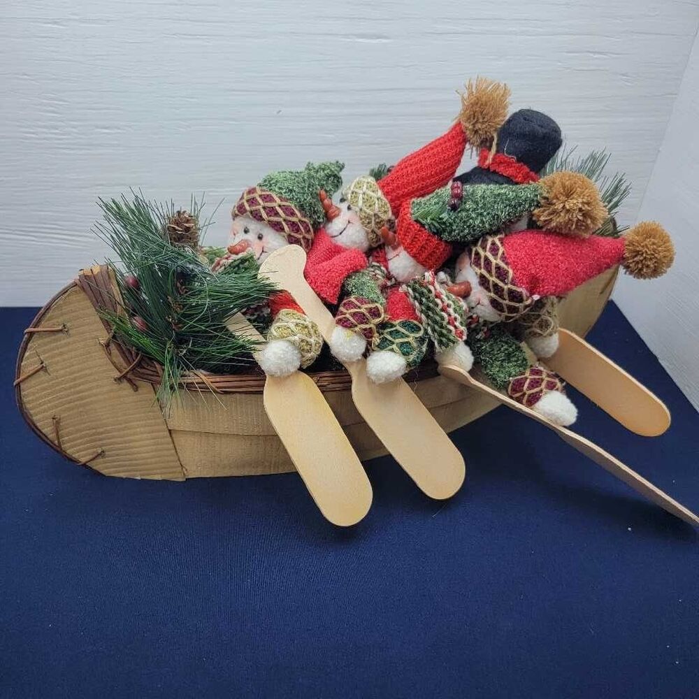 Festive Snowman Canoe Holiday Decor Nautical Christmas Tabletop Display
